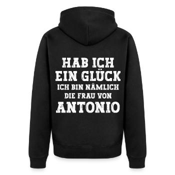 Ich bin die Frau von Antonio Hochzeit - Unisex Premium Bio Zip Hoodie - Schwarz - Hinten - Nico (187cm)