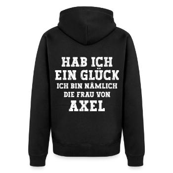 Ich bin die Frau von Axel Hochzeit - Unisex Premium Bio Zip Hoodie - Schwarz - Hinten - Nico (187cm)