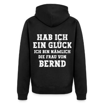 Ich bin die Frau von Bernd Hochzeit - Unisex Premium Bio Zip Hoodie - Schwarz - Hinten - Nico (187cm)