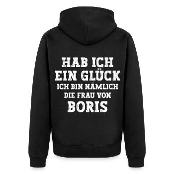 Ich bin die Frau von Boris Hochzeit - Unisex Premium Bio Zip Hoodie - Schwarz - Hinten - Nico (187cm)