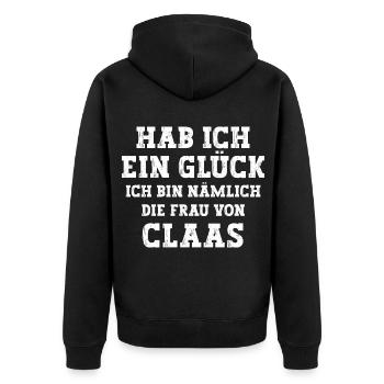 Ich bin die Frau von Claas Hochzeit - Unisex Premium Bio Zip Hoodie - Schwarz - Hinten - Nico (187cm)