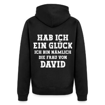 Ich bin die Frau von David Hochzeit - Unisex Premium Bio Zip Hoodie - Schwarz - Hinten - Nico (187cm)