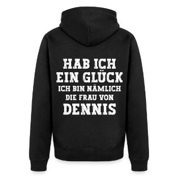 Ich bin die Frau von Dennis Hochzeit - Unisex Premium Bio Zip Hoodie - Schwarz - Hinten - Nico (187cm)