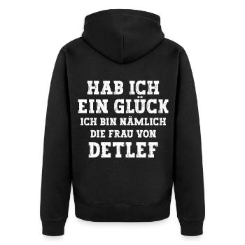 Ich bin die Frau von Detlef Hochzeit - Unisex Premium Bio Zip Hoodie - Schwarz - Hinten - Nico (187cm)