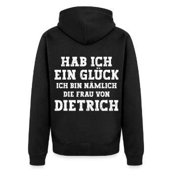 Ich bin die Frau von Dietrich Hochzeit - Unisex Premium Bio Zip Hoodie - Schwarz - Hinten - Nico (187cm)