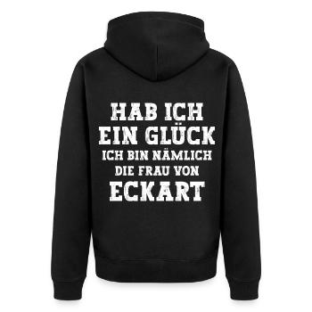 Ich bin die Frau von Eckart Hochzeit - Unisex Premium Bio Zip Hoodie - Schwarz - Hinten - Nico (187cm)