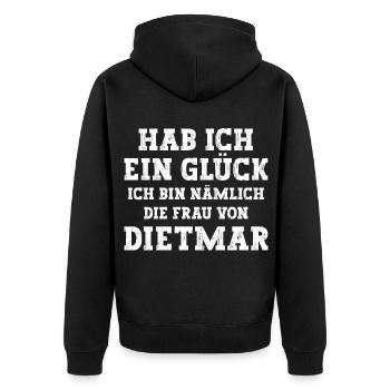 Ich bin die Frau von Dietmar Hochzeit - Unisex Premium Bio Zip Hoodie - Schwarz - Hinten - Nico (187cm)
