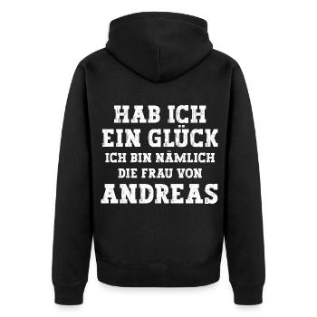 Ich bin die Frau von Andreas Hochzeit - Unisex Premium Bio Zip Hoodie - Schwarz - Hinten - Nico (187cm)