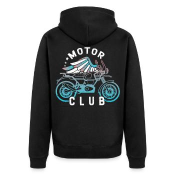 Biker Motorrad Bike Motorradfahrer Bikerin Chopper - Unisex Premium Bio Zip Hoodie - Schwarz - Hinten - Nico (187cm)