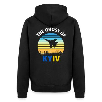I Stand With Ukraine , The Ghost of Kyiv - Unisex Premium Bio Zip Hoodie - Schwarz - Hinten - Nico (187cm)