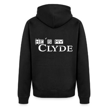 Partnerlook Bonnie & Clyde 2 (part2) Geschenk Paar - Unisex Premium Bio Zip Hoodie - Schwarz - Hinten - Nico (187cm)