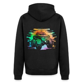 Monster Truck Retro - Unisex Premium Organic Zip Hoodie - black - Back - Nico (187cm)
