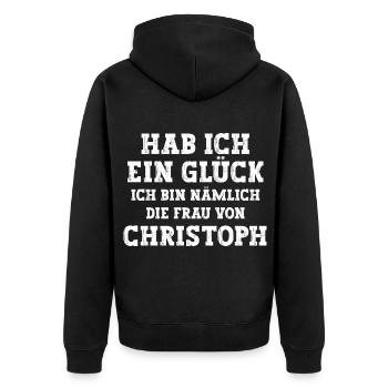 Ich bin die Frau von Christoph Hochzeit - Unisex Premium Bio Zip Hoodie - Schwarz - Hinten - Nico (187cm)