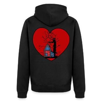 Heart Love Property House Hut Builder Build Forest - Unisex Premium Organic Zip Hoodie - black - Back - Nico (187cm)