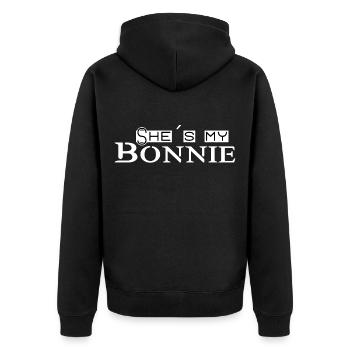 Partnerlook Bonnie & Clyde 2 (part1) Geschenk Paar - Unisex Premium Bio Zip Hoodie - Schwarz - Hinten - Nico (187cm)