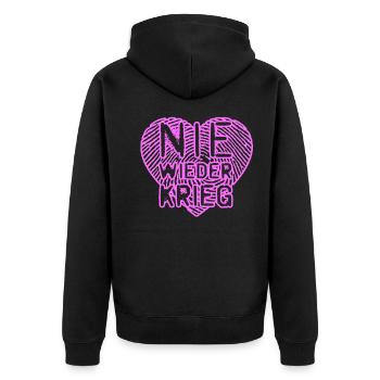NIE WIEDER KRIEG - Unisex Premium Bio Zip Hoodie - Schwarz - Hinten - Nico (187cm)