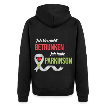 Ich bin nicht betrunken Ich habe Parkinson - Unisex Premium Bio Zip Hoodie - Schwarz - Hinten - Nico (187cm)