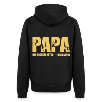 Papa Bogenschütze ,Legende Vater, Bogenschießen - Unisex Premium Bio Zip Hoodie - Schwarz - Hinten - Nico (187cm)