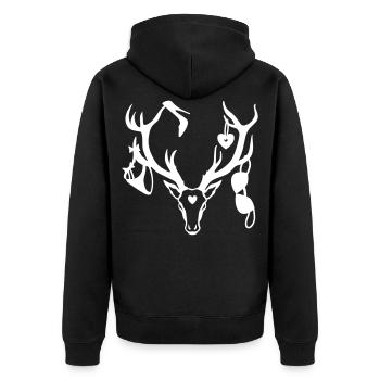 Hirsch mit Beute / Brunftzeit 1c - Unisex Premium Bio Zip Hoodie - Schwarz - Hinten - Nico (187cm)