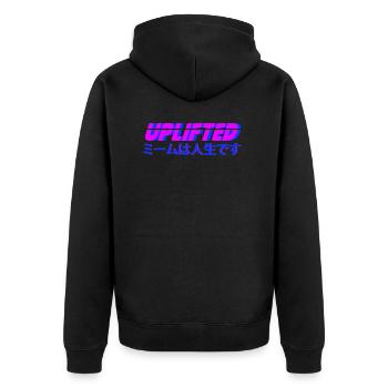 Uplifted with japanese lettering - Unisex Premium Organic Zip Hoodie - black - Back - Nico (187cm)