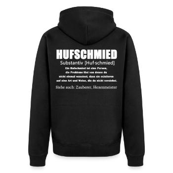 Hufschmied Definition Shirt - Unisex Premium Bio Zip Hoodie - Schwarz - Hinten - Nico (187cm)