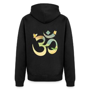 Om watercolor in pastell mit Schmetterlingen - Unisex Premium Bio Zip Hoodie - Schwarz - Hinten - Nico (187cm)