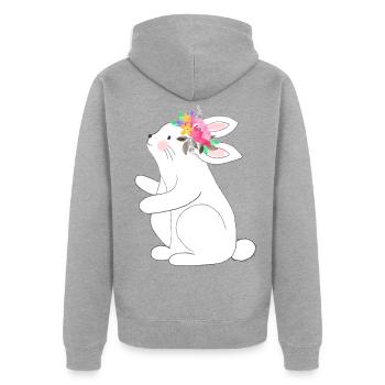 Kleine Hase mit Blumen - Unisex Premium Bio Zip Hoodie - Grau meliert - Hinten - Nico (187cm)