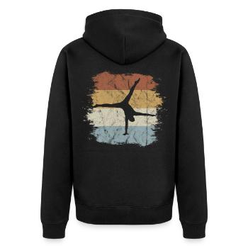 Retro Vintage Style Handstand Einarm Akrobatik - Unisex Premium Bio Zip Hoodie - Schwarz - Hinten - Nico (187cm)