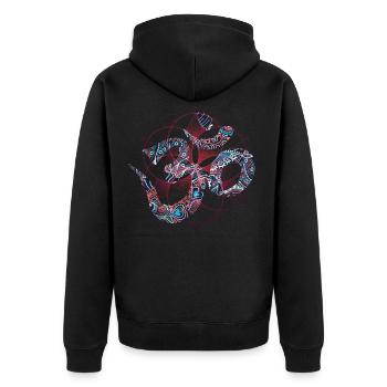 Spirituelles Om Zeichen Psychedelisches Muster - Unisex Premium Bio Zip Hoodie - Schwarz - Hinten - Nico (187cm)