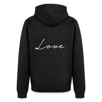Love - Unisex Premium Organic Zip Hoodie - black - Back - Nico (187cm)