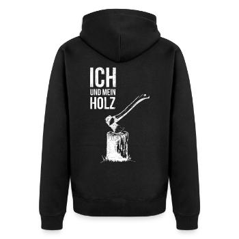 Ich und Mein Holz - Holzfäller Spaltaxt Geschenk - Unisex Premium Bio Zip Hoodie - Schwarz - Hinten - Nico (187cm)
