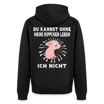 Veganer Vegan Tierschutz Tierrechte Soja Tofu - Unisex Premium Bio Zip Hoodie - Schwarz - Hinten - Nico (187cm)