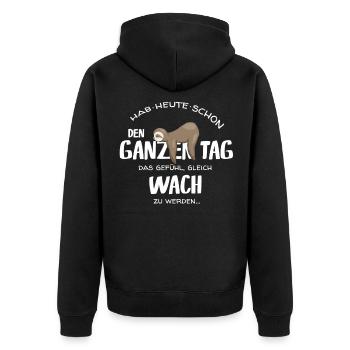 Den ganzen Tag wach Schlafmütze Faultier Geschenk - Unisex Premium Bio Zip Hoodie - Schwarz - Hinten - Nico (187cm)