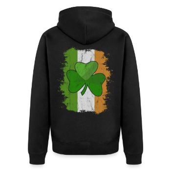 Grungy Irland Flagge mit Kleeblatt St Paddys Style - Unisex Premium Bio Zip Hoodie - Schwarz - Hinten - Nico (187cm)