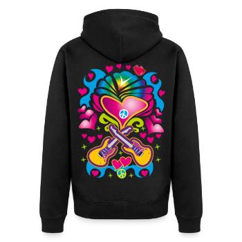 17 Love Hearts Guitars Peace Flower Child - Unisex Premium Organic Zip Hoodie - black - Back - Nico (187cm)