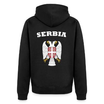 Serbien Srbija Adler Wappen Flagge Fahne - Unisex Premium Bio Zip Hoodie - Schwarz - Hinten - Nico (187cm)