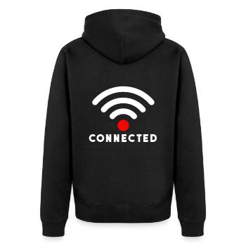 WLAN Geschenk Wifi Internet W-LAN - Unisex Premium Bio Zip Hoodie - Schwarz - Hinten - Nico (187cm)