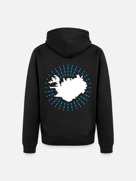 Karta podarunkowa Islandia transparent zarys flagi - Ekologiczna rozpinana bluza z kapturem Premium unisex - czarny