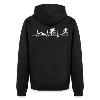 Herzschlag Triathlon - Unisex Premium Bio Zip Hoodie - Schwarz - Hinten - Nico (187cm)