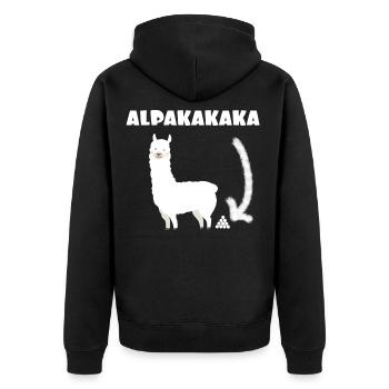 Alpakakaka - Unisex Premium Bio Zip Hoodie - Schwarz - Hinten - Nico (187cm)