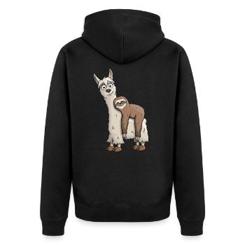 chilled sloth rides on llama alpaca gift - Unisex Premium Organic Zip Hoodie - black - Back - Nico (187cm)