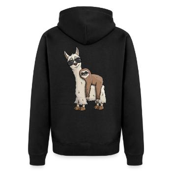 Lama with sloth and sunglasses Funky Hipster - Unisex Premium Organic Zip Hoodie - black - Back - Nico (187cm)