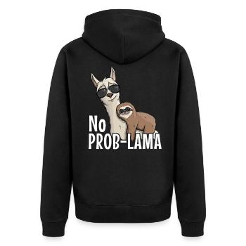No Prob-Lama Kein Problem Faultier Lama Hipster - Unisex Premium Bio Zip Hoodie - Schwarz - Hinten - Nico (187cm)