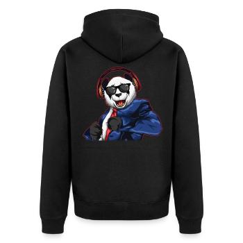 DJ Panda Party Hipster Bär feiert mit Kopfhörern - Unisex Premium Bio Zip Hoodie - Schwarz - Hinten - Nico (187cm)