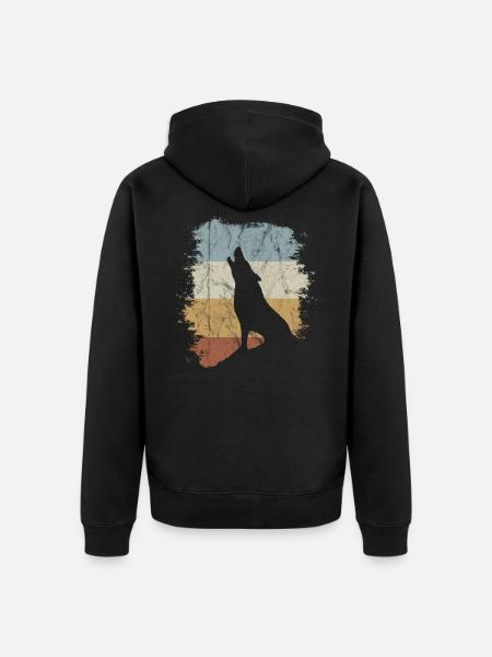 Retro lupo ululante Vintage Oldschool regalo - Felpa con cappuccio ecologica premium unisex - nero