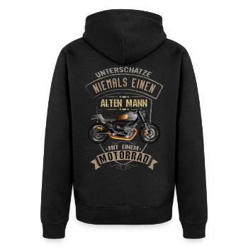 Old man motorcycle cool motorcyclist saying - Unisex Premium Organic Zip Hoodie - black - Back - Nico (187cm)