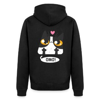 Cat omg - Unisex Premium Organic Zip Hoodie - black - Back - Nico (187cm)