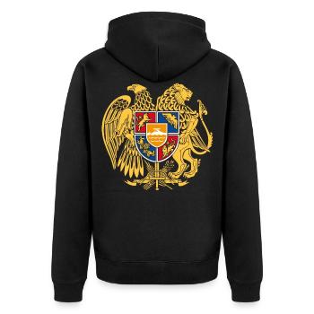 03 Armenien Wappen Armenia Армения T-Shirts - Unisex Premium Bio Zip Hoodie - Schwarz - Hinten - Nico (187cm)