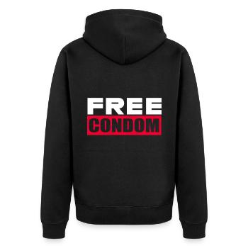 Kondom Geschenk Sex Geburtstag Freund HIV AIDS - Unisex Premium Bio Zip Hoodie - Schwarz - Hinten - Nico (187cm)