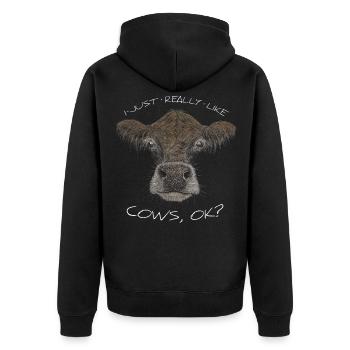 Ich mag einfach Kühe, ok? Coole Muh Kuh Zeichnung - Unisex Premium Bio Zip Hoodie - Schwarz - Hinten - Nico (187cm)